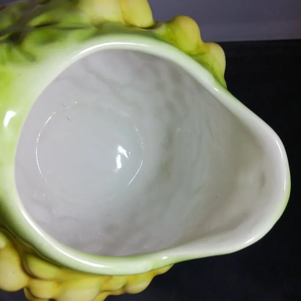 Vintage  Majolica Style Yellow and Green Ceramic Grape Pitcher